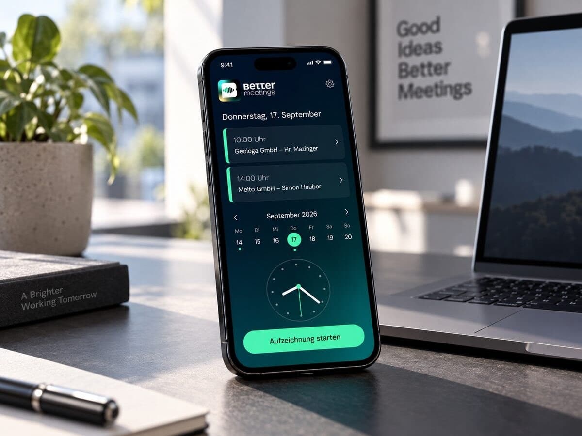 Smartphone mit better meetings auf einem Konferenztisch